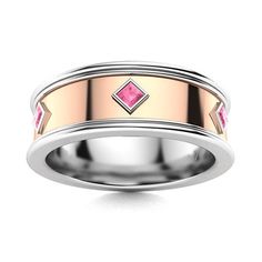 Ladies get on your knees and make the promise of being with him forever with this resplendent wedding band. It flaunts a dual polish and six symmetric, geometric patterns that are highlighted throughout the band, using princess cut gemstones of your choice.Reines design signifies strength, reliability and charm. The Promise, July Birthstone, Men's Ring, 3 Carat