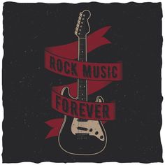 rock music poster with guitar and ribbon