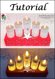 candles are sitting on top of a red tray with the words, how to make lighted candles