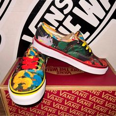 Brand New Authentic Vans With Box And Stickers Attached Same Day Shipping 100% Original Fun Multicolor Vans Sneakers, All Black Vans, Vans Chukka Low, Checkered Shoes, Vans Yellow, Grey Vans, Checkered Vans, Old Skool Black, Skater Shoes