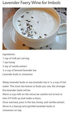 the recipe for lavender tea is shown in this page, with instructions to make it