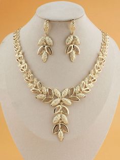 3pcs/Set Gold Jewelry Set Including Gold Leaf Necklace & Earrings, For Women. Suitable For Christmas, Valentine's Day, Mother's Day, Thanksgiving Day, Teacher's Day, Anniversary, Wedding, Party, Bridal Etc. Occasions, Also Suitable For Daily Wear. Yellow Gold    Zinc Alloy     Women Fashion Jewelry, size features are:Bust: ,Length: ,Sleeve Length: Set Gold Jewelry, Gold Jewelry Set, Gold Leaf Necklace, Gold Jewelry Sets, Gold Collar, Women's Jewelry Sets, Flower Pendant Necklace, Watches Women Fashion, Leaf Necklace