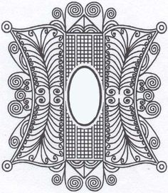 an intricately designed design with swirls and circles on white paper, in black ink