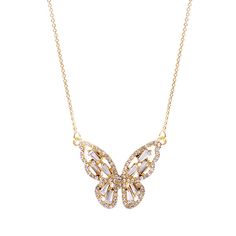 Elevate your style with our Butterfly Dreams Necklace. This elegant necklace features a gold butterfly pendant adorned with sparkling rhinestones, adding a touch of glamour to any outfit. Perfect for any occasion, this necklace is a must-have for any fashion-forward individual Butterfly Diamond Necklace, Butterfly Necklaces, Accessories Necklaces, Butterfly Necklace Gold, Mountain Necklace, Gold Caps, Butterfly Pendant Necklace, Elegant Necklace, Gold Butterfly