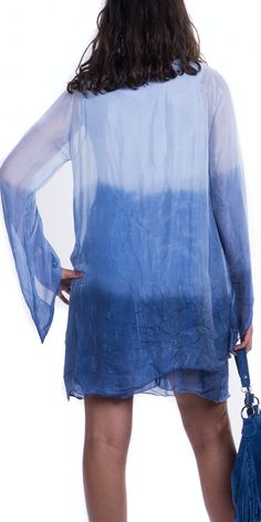 Layered Silk Ombre Dress with Sheer Bell-Sleeves and Keyhole Neck. Exterior | 100% Silk Interior | 95% Viscose; 5% Elastane One Size | OS Made in Italy Ombre Dress, Keyhole Neck, Italian Women, Silk Shorts, Dress 100, Italian Fashion, Trending Now, Ruffle Dress, Silk Dress