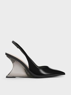 Black Patent Sculptural Slingback Wedges - CHARLES & KEITH US Modern Black Slingback Pumps With 4-inch Heel, Modern Slingback Pumps With 4-inch Heel, Chic Slingback Pumps With Platform And Pointed Toe, Modern Slingback Sandals For Party, Modern Slingback Pumps For Summer Evenings, Modern Slingback Sandals With 4-inch Heel For Spring, Modern Slingback Sandals With 4-inch Heel, Chic Slingback Wedge Heel Sandals For Party, Chic Party Slingback Sandals With Wedge Heel