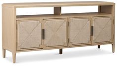 the sideboard is made out of wood and has two doors on each side, one with