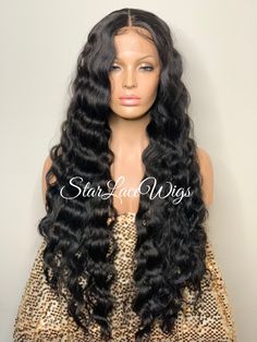 "Type of Hair:  Human Hair Blend Hair Texture:   Crimped/Wavy Hair Length:   Long 30\" Hair Color:   Black Cap Style:   Lace Front Wig 13x5x1 middle part. The cap has adjustable straps & combs and stretches.  Heat Safe:   Heat resistant up to 350 degrees      HEAT SAFE The synthetic and human hair blend wigs in the store are heat safe and can be curled and flat ironed.  Please note that it is recommended that the heat settings be low (340 to 350 degrees).  Flexi-rods and/or rollers can also be u 30 Hair Color, Chemo Wig, Drag Wigs, Blend Wig, Flexi Rods, Center Part, Wig Lace, Cap Style, Black Wig