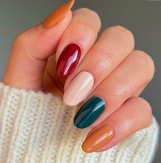 more in telegram November Nails Fall, Multicolored Nails, Fancy Nail Art, Boho Nails, Simple Fall Nails, November Nails, Fall Gel Nails, Pearl Nails, Thanksgiving Nails