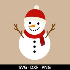 a snowman wearing a red hat and scarf with the words svg dxf