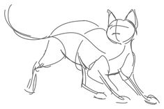 a drawing of a cat with its head down and eyes closed, standing on one leg