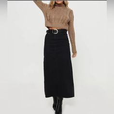 Nwt Denim Midi Skirt, Mid Rise, Light Wash Denim Belt Looped Waist, Zip And Button Fastening, Five Pocket Design, Split At Back Non-Stretch Material, Unlined 100% Cotton Cold Machine Wash Size 16 Women, Denim Belt, Black Denim Skirt, Denim Midi Skirt, Light Wash Denim, Woman Colour, Pocket Design, Black Denim, Denim Skirt