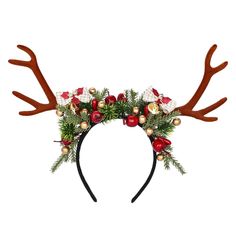 * Christmas Atmosphere: Adorned With Vibrant Flowers, Reindeers, Pines, And Berry Cones, The Forest Antler Headband Resembles Festive Ornaments Found On Christmas, Tt's Perfect For Adding A Touch Of Holiday Spirit To Your Christmas Parties Or Celebrations. * Woodland Design: The Fairy Reindeer Headband Features A Brown Or Red Reindeer Antler Design That Exudes A Charming Woodland Vibe. The Retro Tones, Warm Colors And Natural Elements Make It A Standout Accessory For Renaissance Fairs, Cosplay E Deer Headband, Reindeer Costume, Snowy Woods, Deer Costume, Antler Design, Gold Reindeer, Antler Headband, Party Expert, Woodland Deer