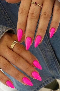 #CommissionsEarned 48 PCS Medium Press on Nails Almond Shape,Hot Pink Color Full Cover Stiletto Fake Nails For Girls,Glue on Acrylic Nails Medium Length,Thin Press on False Nails,Short Almond Nails Set #hotpinknails #barbienails Hot Pink Coffin Shape Nails, Trendy Cute Nails Almond, Hot Pink Stiletto Nails Design, Pink Acyrilics Nails, Almond Hot Pink Nails, Hot Pink Nail Tips, Nails In One Color, Hot Pink Tip Nails