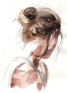 a drawing of a woman's back with her hair in the wind