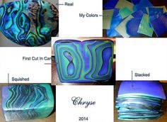 several different types of blue and green art glass pieces with names in each one side