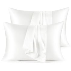 PRICES MAY VARY. 100% Polyester Satin Silky Soft: Made of premium quality fabric, these silk-like satin pillowcases are exceptionally smooth and gentle on sensitive skin. The satin fabric can help fight irritation and blemishes while reducing skin creases. Protect Your Hair: The frictionless surface of these 100% satin pillowcases protects hair from tugging and tangling during the night, reducing split ends and frizz, making them great for your hair and skin. Elegant Design: Refresh your space b White Pillows Silk, Silk Pillow Cases, Cooling Pillow, Xmas 2024, Satin Pillow, Silky Texture, Satin Pillowcase, Frizz Control, Silk Pillow