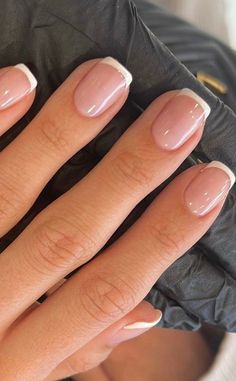 Classic French Nails Short, Soft French Tip Nails Short, Frenchies On Natural Nails, Short Dip French Tip Nails, Bride Short Nails Wedding, French Tip Gel Nails Squoval, Short Sqovalnails French, Natural Manicure Ideas Classy, Creme French Tip Nails