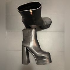 Never Worn Only Tried On Size 9 From Dollskill Chic Chunky Platform Boots For Party, Chic Party Boots With Chunky Platform, Black Platform Boots With Stacked Heel For Night Out, Edgy Platform Boots With Padded Heel For Party, Chic Chunky Platform Boots For Night Out, Trendy Platform Boots With Padded Heel, Chic Evening Platform Boots With Chunky Platform, Trendy Closed Toe Platform Boots With Padded Heel, Party Platform Boots With Stacked Heel