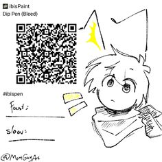 a drawing of a boy with a hat on and a qr code in front of him