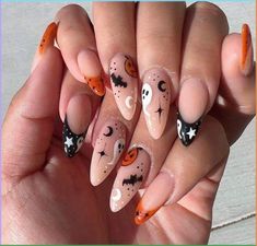 Black, Orange, And White Fall Halloween Press on Nails Autumn Nails