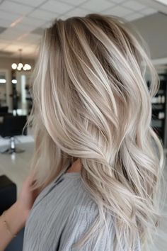 Icy Blonde Baylage, Blond With Shadow Root Ash, Champagne Blonde With Lowlights, Cream Blonde Hair Dark Roots, Blonde Balayage With Root Tap, Straight Blonde Balayage Hair, Natural Looking Platinum Blonde, October Blonde Hair