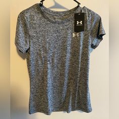 Under Armour Women's Heatgear Short-Sleeve T-Shirt. Brand New With Tags. Size Xs. Athletic Heather Workout T-shirt, Athletic Heather Workout Tops With Short Sleeves, Athletic Heather Short Sleeve Athleisure Top, Athletic Heather Short Sleeve Tops For Athleisure, Under Armour Sporty T-shirt With Letter Print, Graphic Tee Workout Top, Tri-blend Short Sleeve Athleisure Top, Under Armour Short Sleeve Casual Activewear, Under Armour Sporty Tops With Letter Print