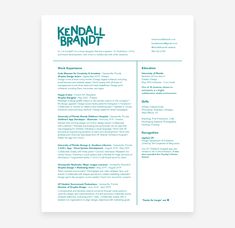 a green and white resume template for a business person with blue accents on the cover