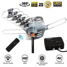 an image of a tv antenna with 4 antennas and remotes attached to the top