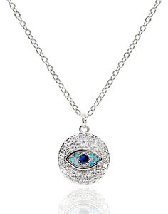 PRICES MAY VARY. Evil eye is a symbol of luck, fortune, protection, and prosperity. When you wear this delicate evil eye necklace, this lucky coin pendant will protect you and your loved ones from danger and misfortune. Each pendant is crafted with 5A cubic zirconia, carefully handpicked for its quality. Express your unique style with this stunning jewelry piece! ✦ SIZE ✦ Evil eye coin pendant: 0.5"(13mm) in diameter. Chain length: 17"＋2" extender (43cm＋5cm). It's designed to fit comfortably on Silver Crystal Pendant Necklace With Charms, Evil Eye Metal Necklace With Round Shape, Metal Evil Eye Necklace With Round Shape, Evil Eye Round Metal Necklace, Round Necklace With Adjustable Chain For Good Luck, Blue Metal Charm Necklace With Round Pendant, Blue Metal Necklace With Charms, Blue Medallion Jewelry With Adjustable Chain, Blue Medallion Jewelry For Gifts