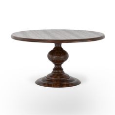 a round wooden table with two pedestals on each side and one end at the base