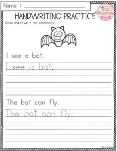 handwriting practice worksheet with the words i see a bat