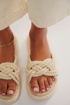 Add some texture to any look with these rope-adorned slides from MIA. **Features:** Slip-on style, backless design, rope uppers, chunky braided strap, round open toe, lined footbed, flatform sole **Why We | Miko Rope Slide Sandals by MIA Shoes at Free People in White, Size: US 9 Free People Summer, Rope Sandals, Mia Shoes, Backless Design, Braided Strap, Only Shoes, Perfect Shoes, Sandal Fashion, Boho Clothing