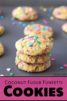 coconut floured cookies with sprinkles on top and the words coconut floured cookies