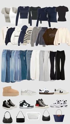 a bunch of different types of clothes and shoes