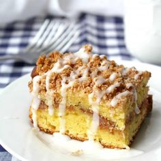 a piece of cake on a plate with a fork