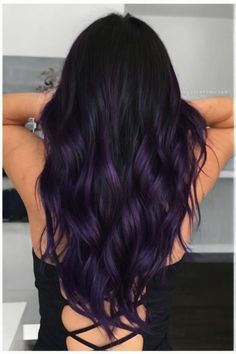 Ready for a hair transformation that turns heads? Our Midnight Purple Hair Color Ideas are perfect for anyone looking to refresh their look with a splash of color—click to find your perfect shade and follow for more fabulous ideas! Dark Dye Hair Ideas, Dark Brown And Dark Purple Hair, Black Fading Into Purple Hair, Dark Purple Tips Hair, Dark Purple Underneath Hair, Purple With Black Hair, Dark Purple Hair With Highlights, Violet Sorrengail Hair, Dark Brunette Ombre