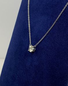 *NEW ITEM* Solitaire diamond pendant in 14k white gold holds a 0.54 carat round brilliant cut diamond in a four prong setting on a 16 inch gold chain. Pendant Details: 14k White Gold Setting/ Chain Solitaire Round Brilliant Diamond - 0.54 cts Diamond Color L - Clarity VS1 GIA Laser Inscribed 2215147739 Anniversary Heart Cut Solitaire Necklace With Prong Setting, Heart Cut Solitaire Necklace With Prong Setting For Anniversary, Formal Solitaire Necklace With Diamond Accents In Moissanite, Heart Cut Diamond Solitaire Necklace In Fine Jewelry Style, Heart Cut Solitaire Diamond Necklace Vvs Clarity, Brilliant Cut Diamond Heart Necklace For Formal Occasions, Brilliant Cut Heart Shaped Diamond Necklace For Formal Occasions, Formal Diamond White Moissanite Solitaire Necklace, Fine Jewelry Heart Cut Solitaire Necklace