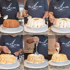 a woman cutting into a cake on top of a white plate