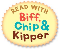 the read with biff, chip and kipper logo is shown in red on yellow