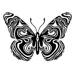 a black and white butterfly with swirls on it