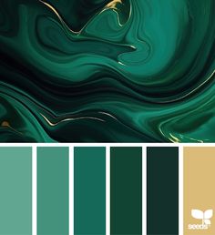 a green and gold color scheme with the words,'teal tones'in white