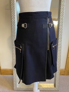 Sportmax Adjustable Navy and Black Kilt/Skirt IT 38, US 8 | eBay Black Kilt, Unique Skirt, Unique Skirts, Kilt Skirt, Kilt, My Images, Piping, Skirt, Navy