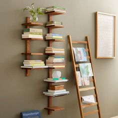 a magazine with a ladder and books on it