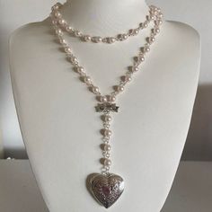 Chain Layered Necklace, Y2k Necklace, Pretty Necklace, Pearl Heart, Handmade Beaded Necklaces, Party Necklace, Handmade Wire Jewelry