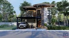 this is an artist's rendering of a modern house in the middle of trees