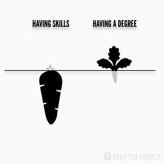 an image of a carrot hanging from a line with the words having skills and having a degree