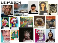 several paintings are shown with words describing the different expressions in each one's face