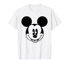 a mickey mouse face t - shirt that is white and has black ears on it