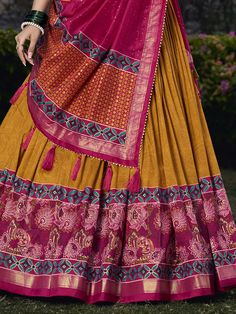 Drape yourself in sheer elegance with our fascinating mustard yellow digital printed tussar silk lehenga choli. This exquisite ensemble features a mustard yellow color tussar silk lehenga with digital print and foil work, a matching choli, and a pink dupatta to complete the look. Perfect for events, functions, weddings, festivals, and other special occasions, this lehenga choli set is sure to make you stand out in the crowd.
The mustard yellow lehenga is stitched up to 42 inches with a 3.80-mete Semi-stitched Digital Print Lehenga For Diwali, Festive Multicolor Choli With Printed Border, Multicolor Anarkali Lehenga With Digital Print, Floor-length Lehenga With Digital Print For Festive, Festive Choli With Printed Border For Navratri, Festive Digital Print Choli For Diwali, Semi-stitched Lehenga With Digital Print And Traditional Drape, Semi-stitched Anarkali Lehenga With Digital Print, Anarkali Style Multicolor Digital Print Lehenga